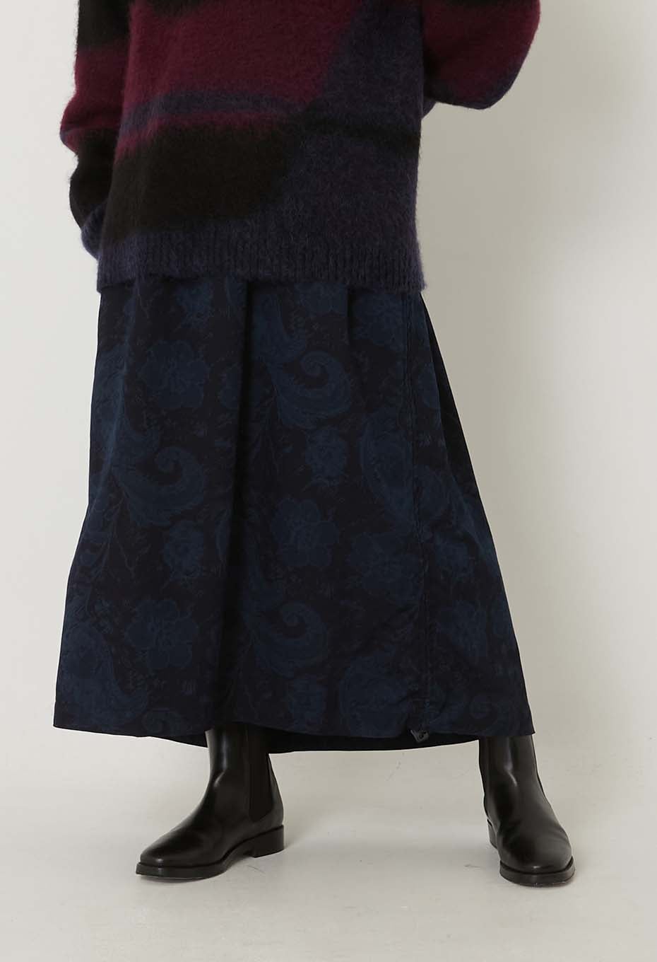 Blue Blue Japan Indigo Nylon/Satin Tsujigahana Gathered Skirt