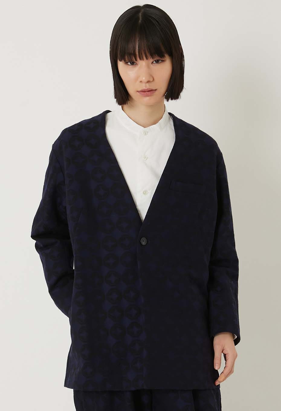 Blue Blue Japan Woman's Shippo jacquard 1B Collarless Jacket