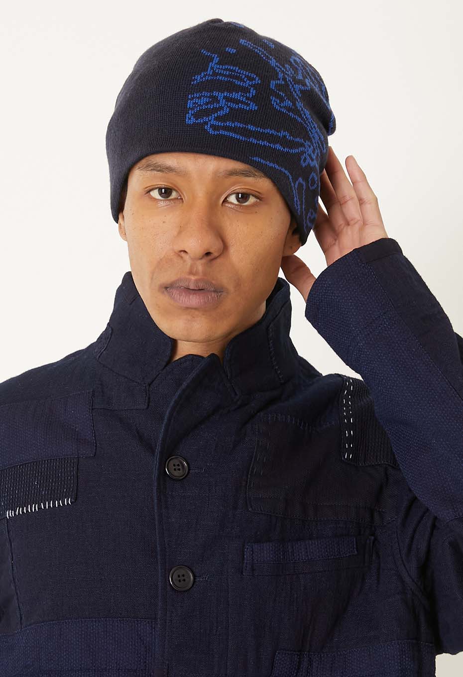 Blue Blue Japan Jacquard Beanie - Navy