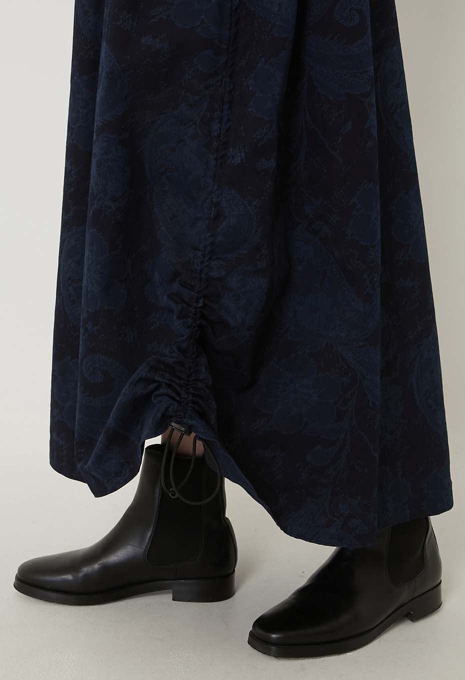 Blue Blue Japan Indigo Nylon/Satin Tsujigahana Gathered Skirt