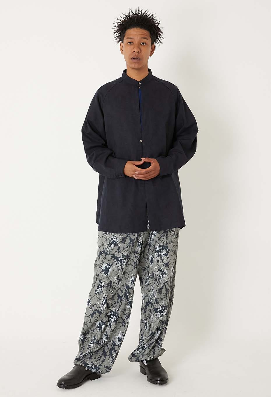 Blue Blue Japan Unisex Linen Glass Pattern Mixed Oversize Shirt