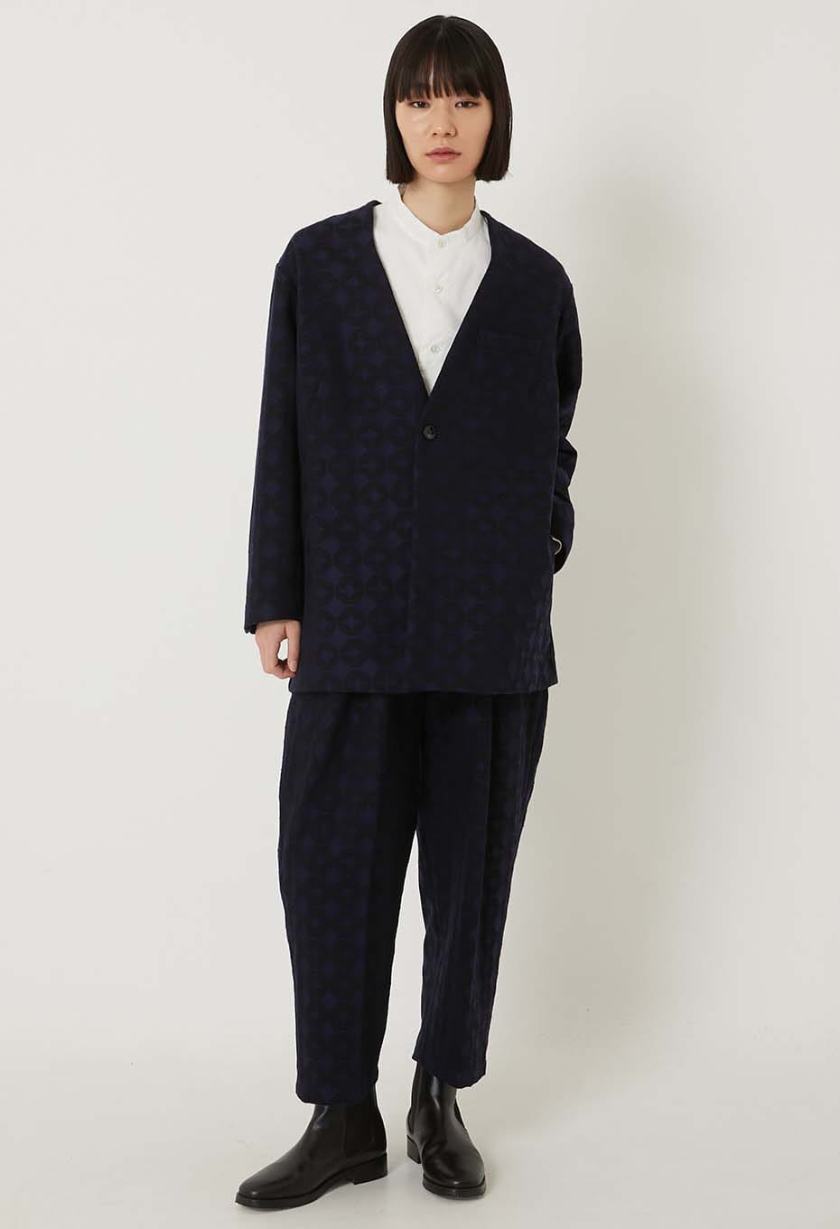 Blue Blue Japan Woman's Shippo jacquard 1B Collarless Jacket
