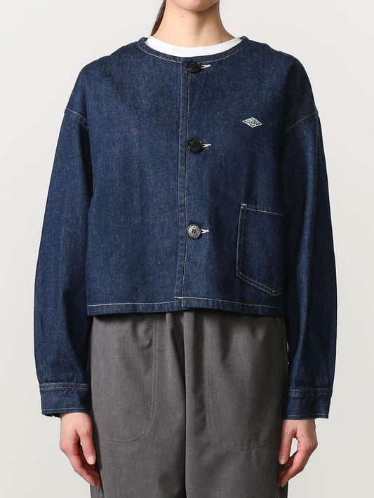 Danton Woman's Denim Collarless Short Jacket - Indigo