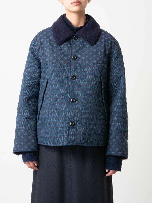 [50% off] Blue Blue Japan Women's Woven "Sashiko" Embroidery Boa Lining Jacket