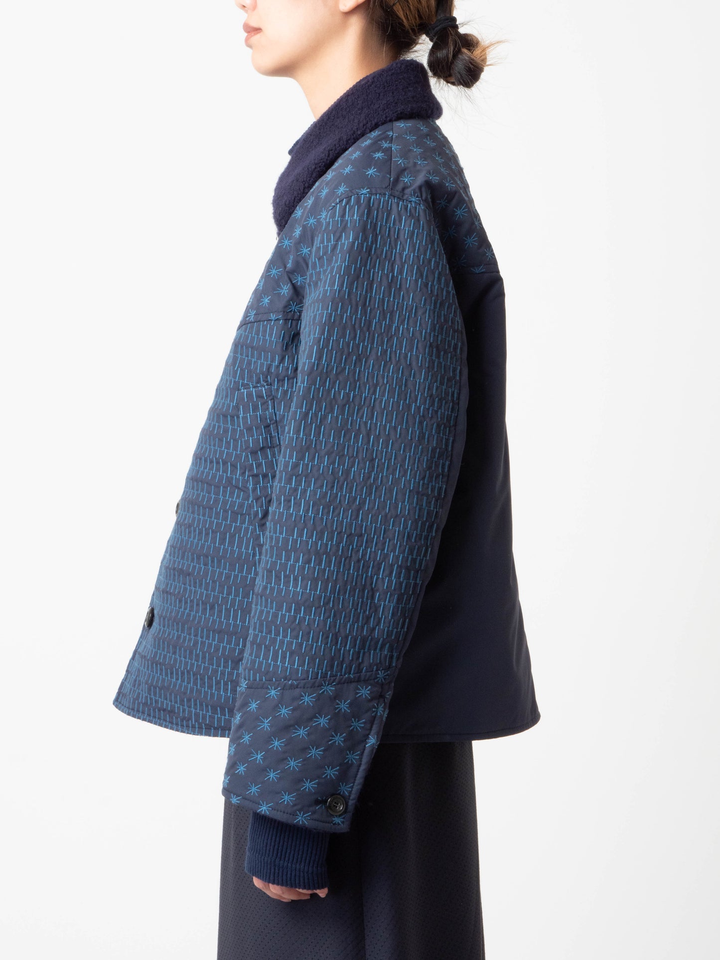 [50% off] Blue Blue Japan Women's Woven "Sashiko" Embroidery Boa Lining Jacket