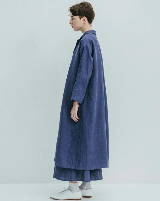Fog Linen Work Hazel Coat - Blue Fume