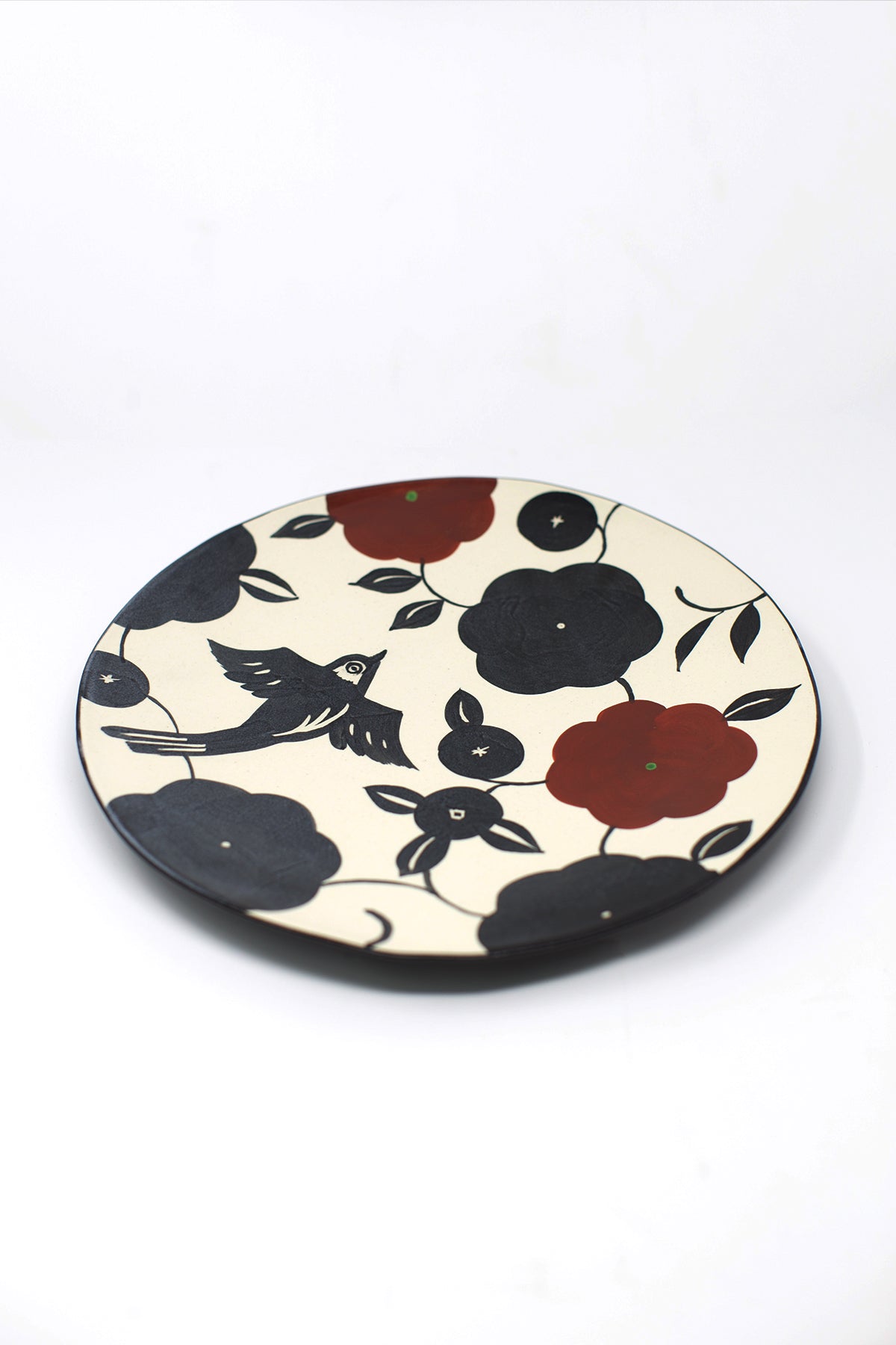 Misao Yajima Large Camellia & Bird Plate (矢島操)