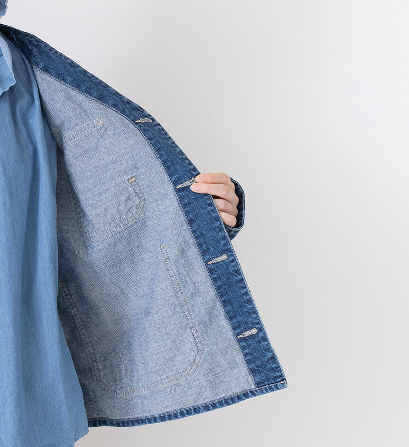Veritecoeur Denim Collarless Jacket - Bleach
