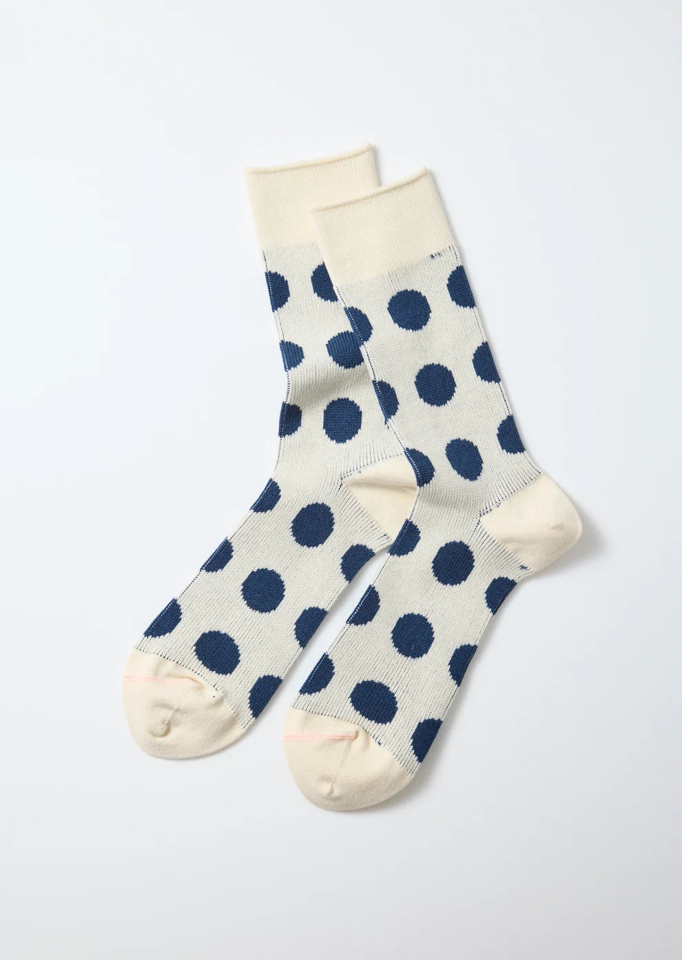 Rototo Porthole Dot Socks - Ecru/D. Blue