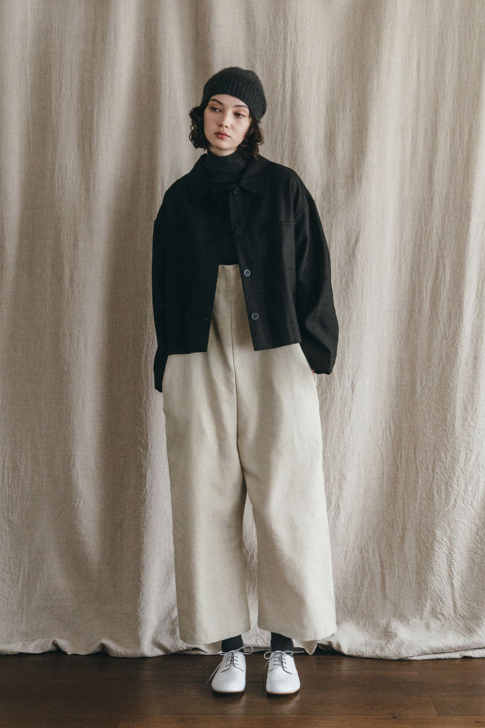 Fog Linen Work Wool/Linen Lilija Short Jacket - Black