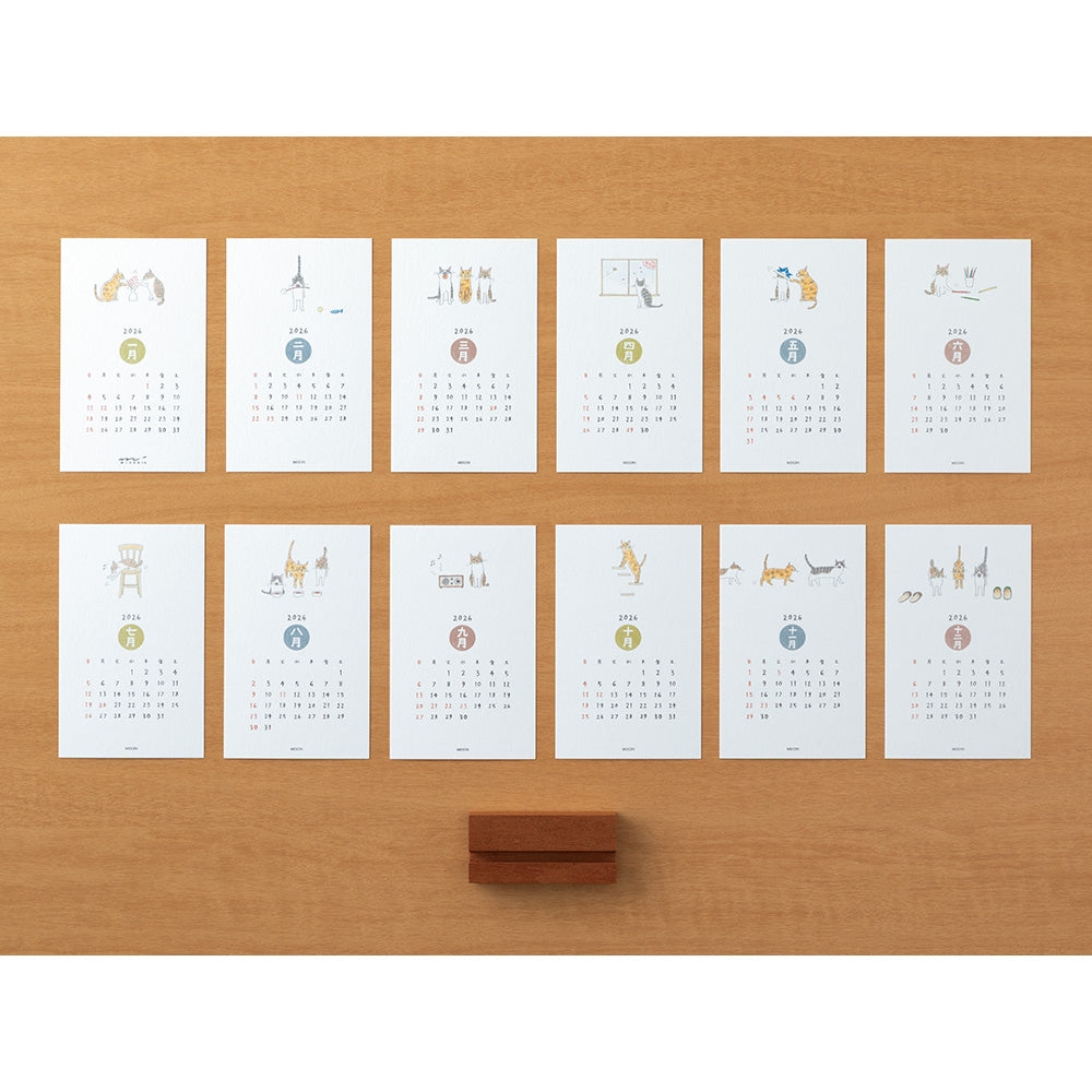 Midori 2026 Wooden Stand Calendar - Cat