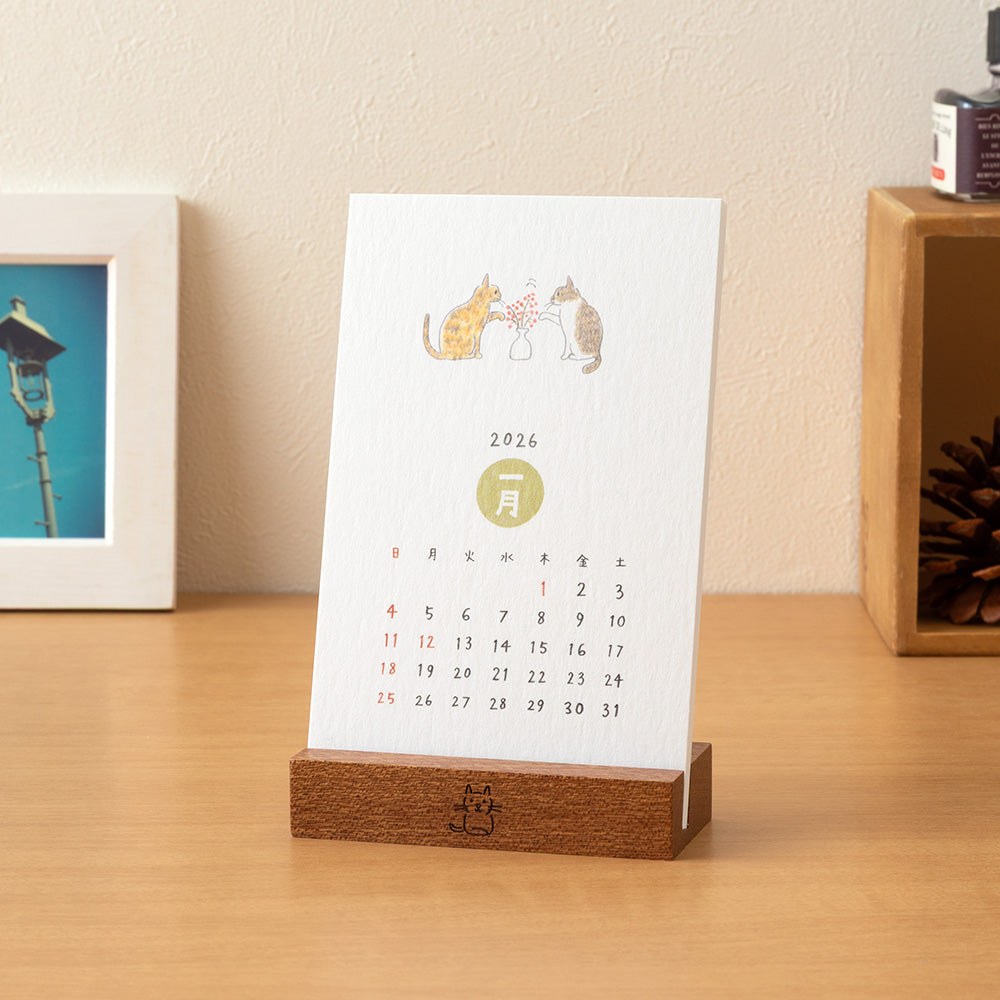 Midori 2026 Wooden Stand Calendar - Cat