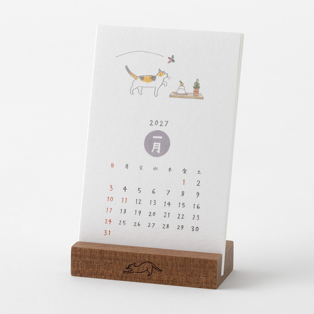 Midori 2027 Wooden Stand Calendar - Cat