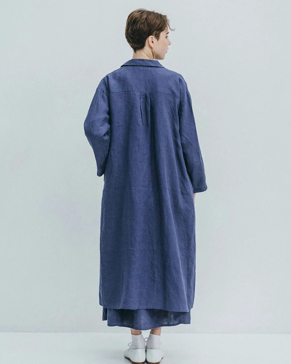 Fog Linen Work Hazel Coat - Blue Fume