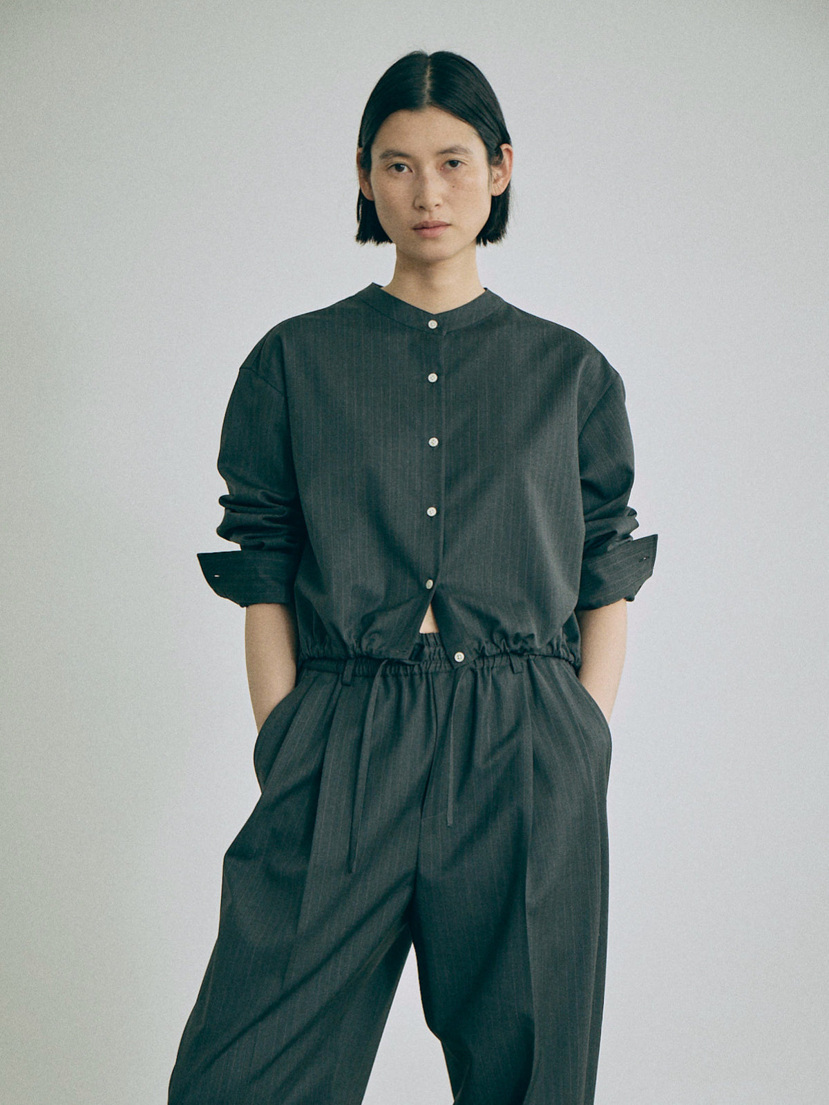 Nicholson & Nicholson Lucy Stretched Wool Blouse - Charcoal Stripe