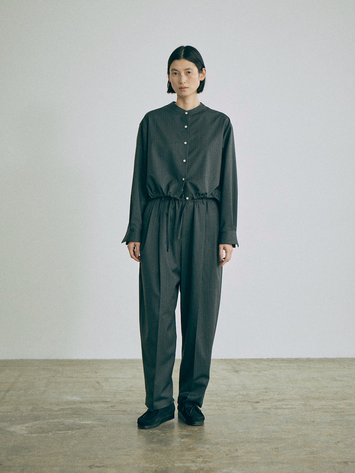 Nicholson & Nicholson Lucy Stretched Wool Blouse - Charcoal Stripe