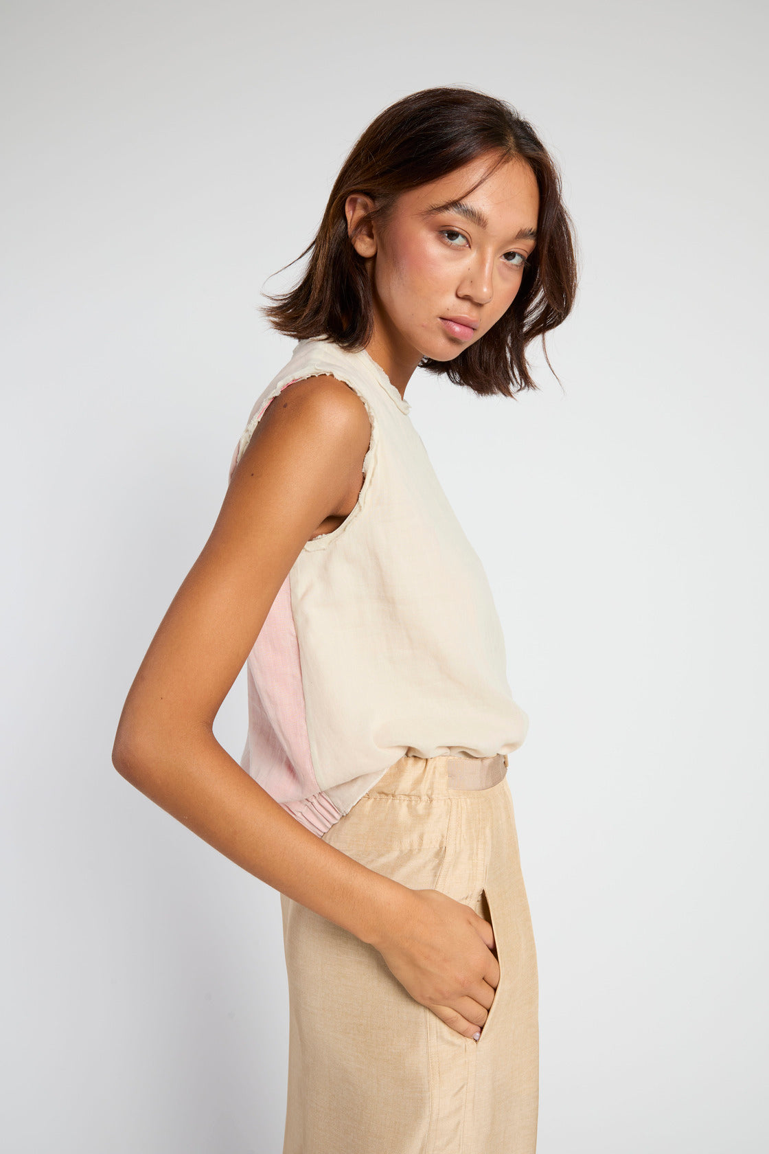 Francesca Marchisio Reversible Cotton Silk Top - Butter/Pink Coral