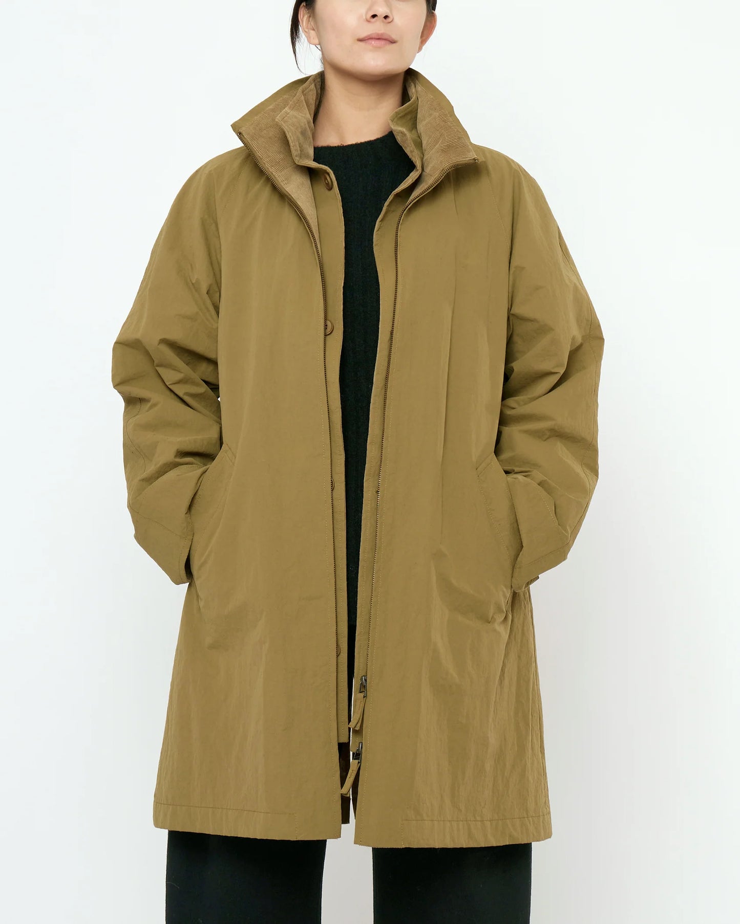 7115 by Szeki Unisex Double Collar Overcoat (Water-Repellent) - Kelp