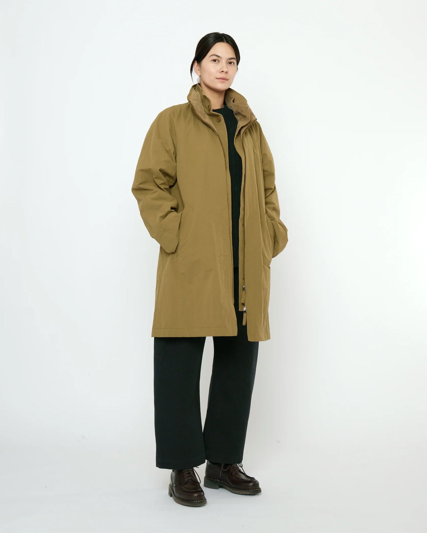 7115 by Szeki Unisex Double Collar Overcoat (Water-Repellent) - Kelp