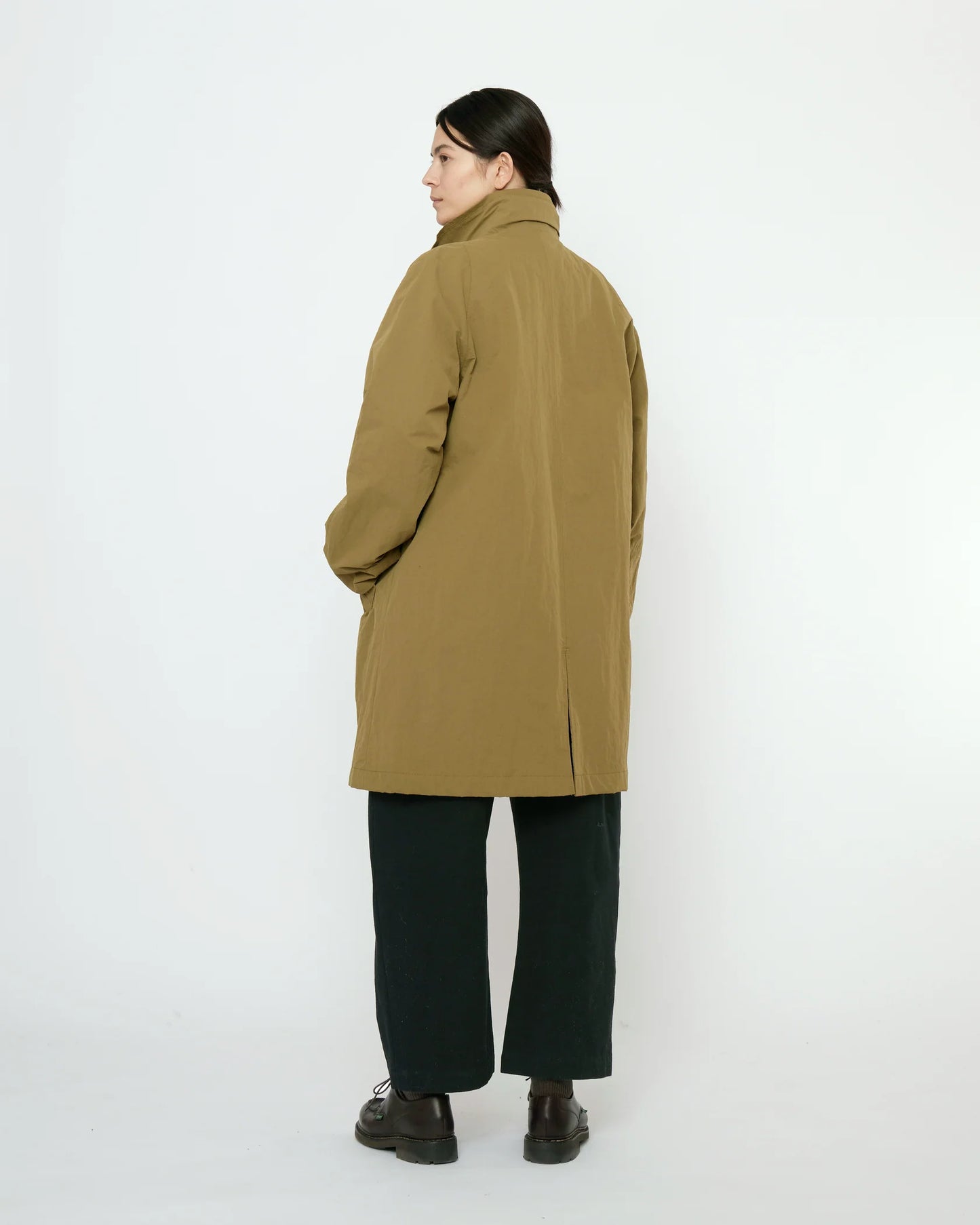 7115 by Szeki Unisex Double Collar Overcoat (Water-Repellent) - Kelp