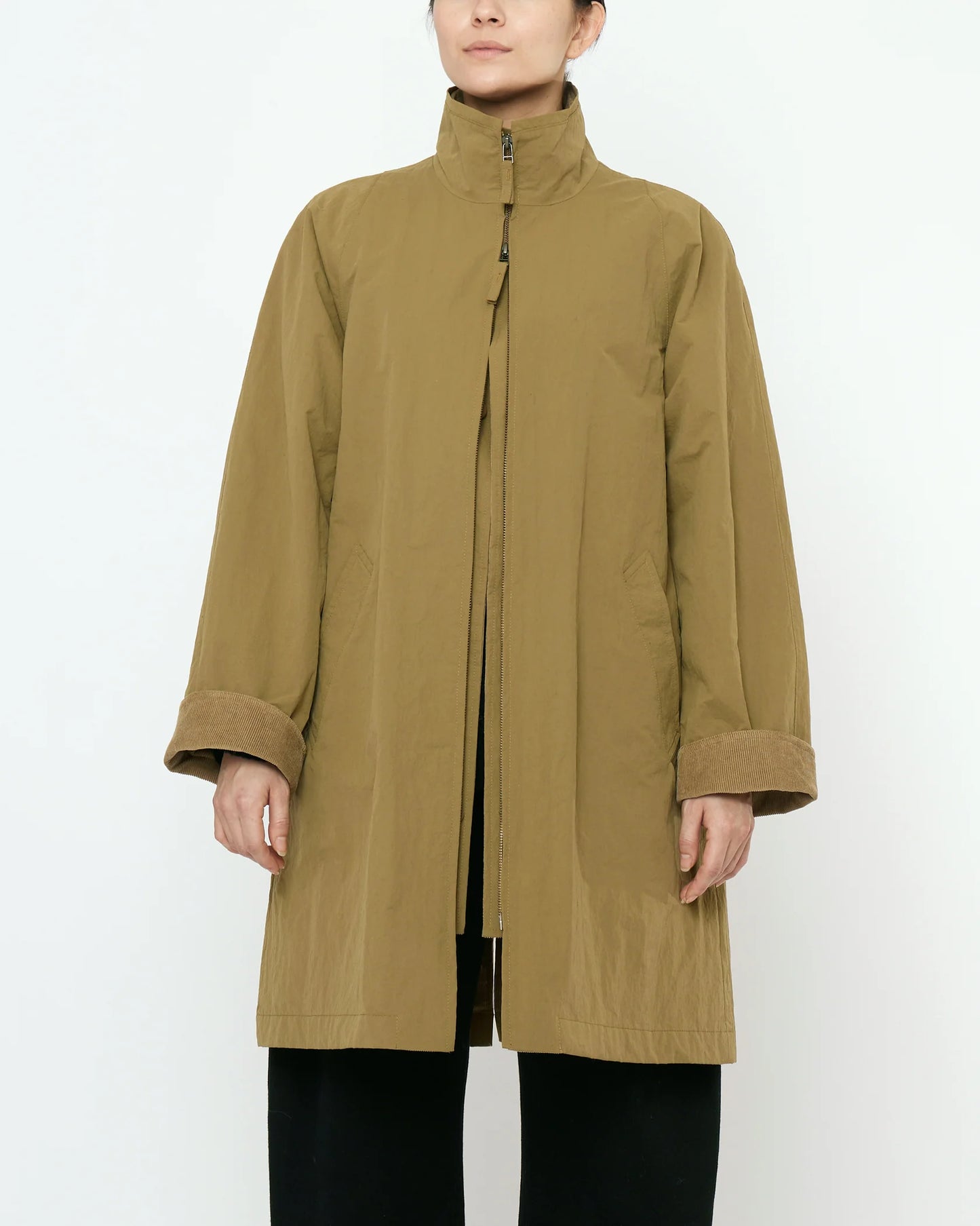 7115 by Szeki Unisex Double Collar Overcoat (Water-Repellent) - Kelp