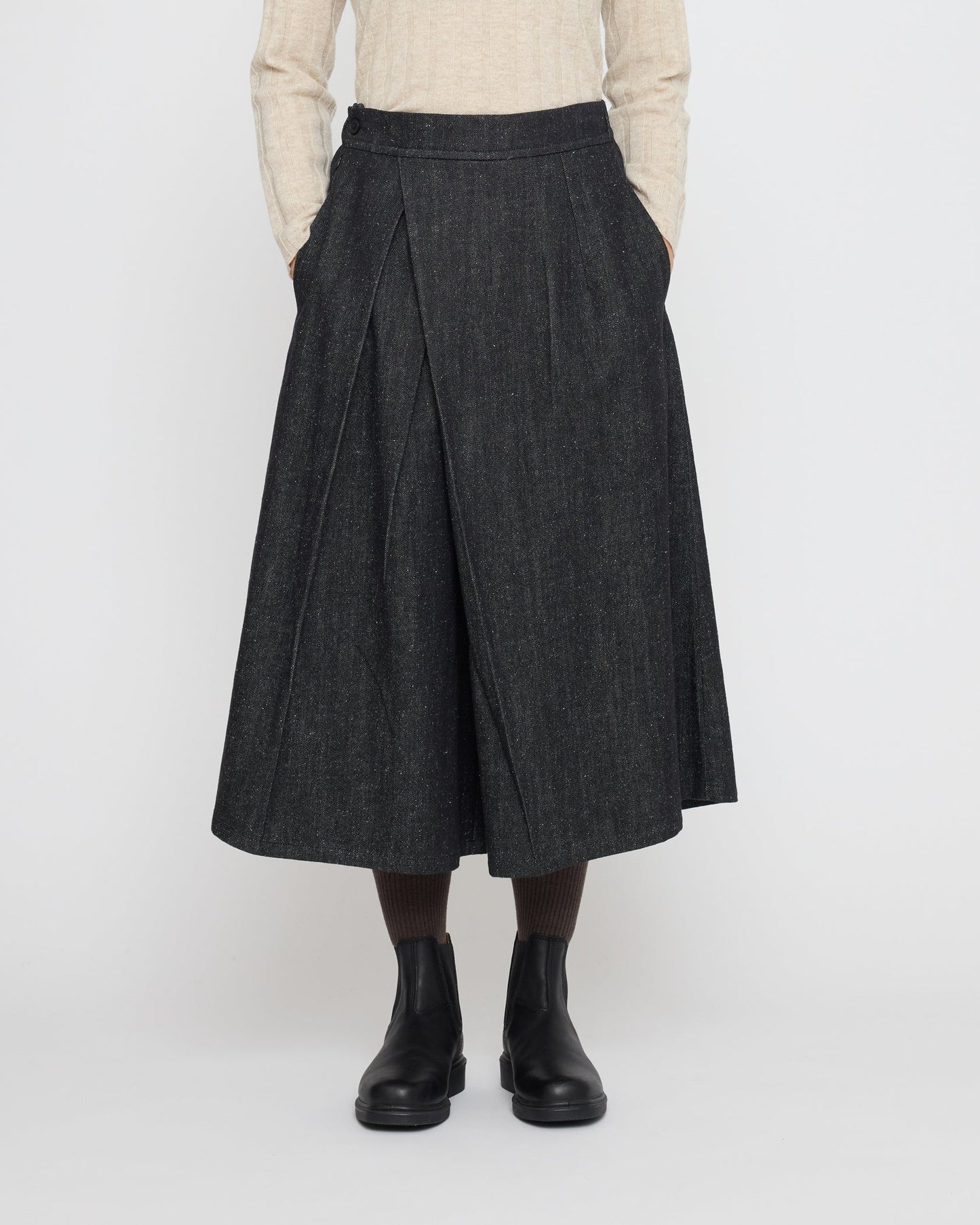 7115 by Szeki Unisex Pleated Culotte - Soft Denim Edition - Black