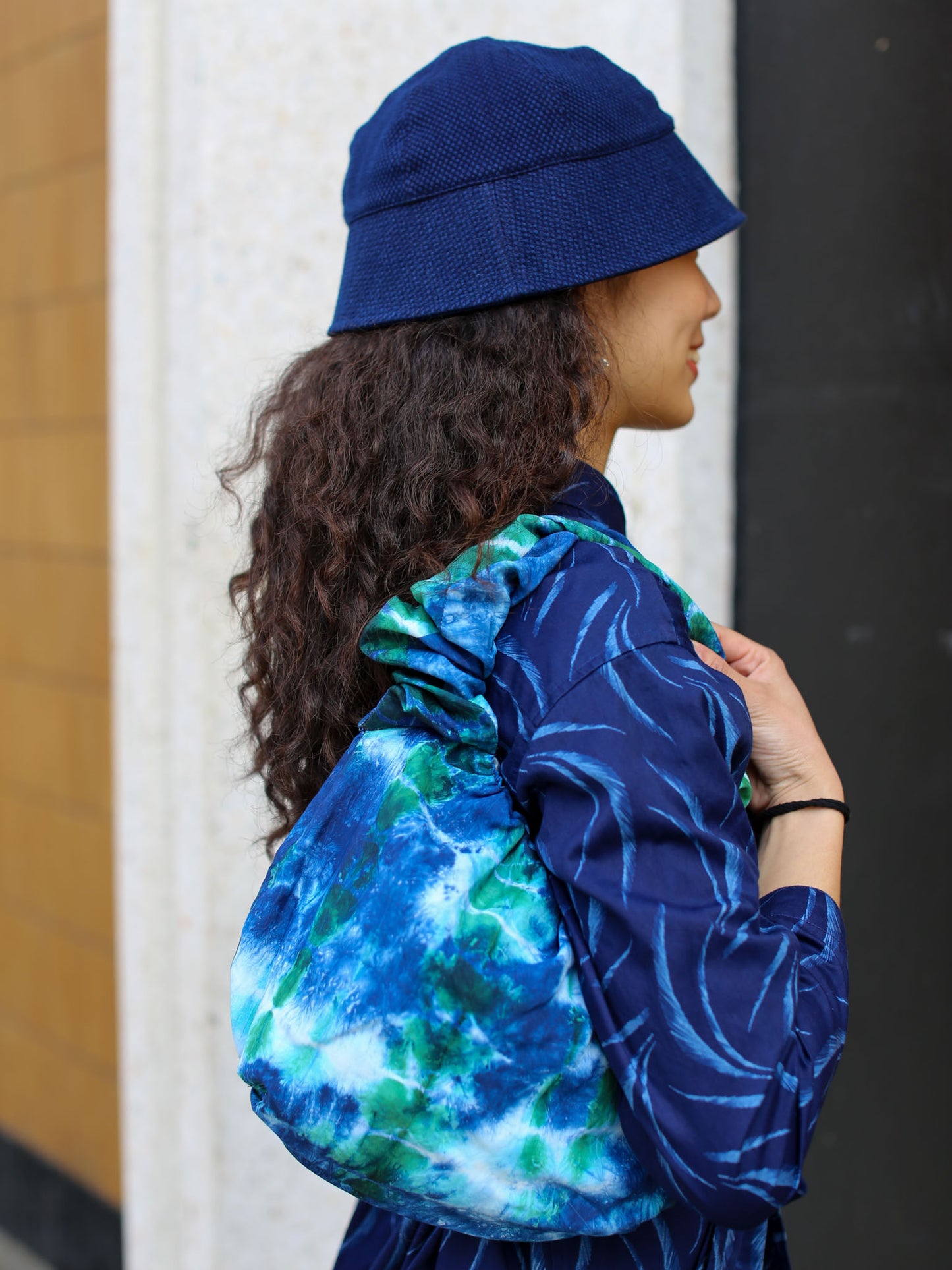 Blue Blue Japan Woven Shibori Gathered Hand Bag
