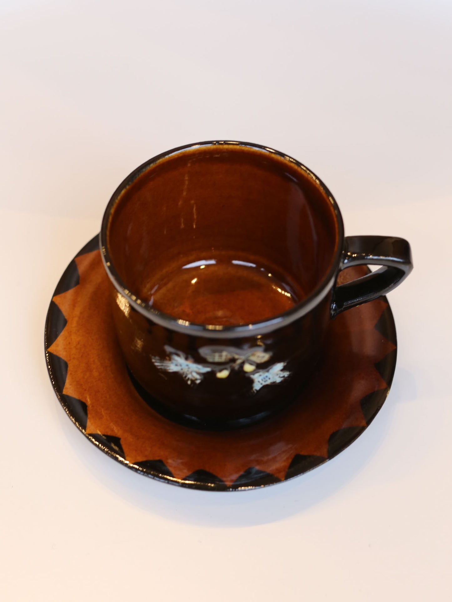 Misao Yajima Dark Brown Coffee Cup & Saucer - No. 6 Two Birds (矢島操)