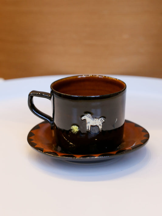 Misao Yajima Dark Brown Coffee Cup & Saucer - No. 8 (矢島操)