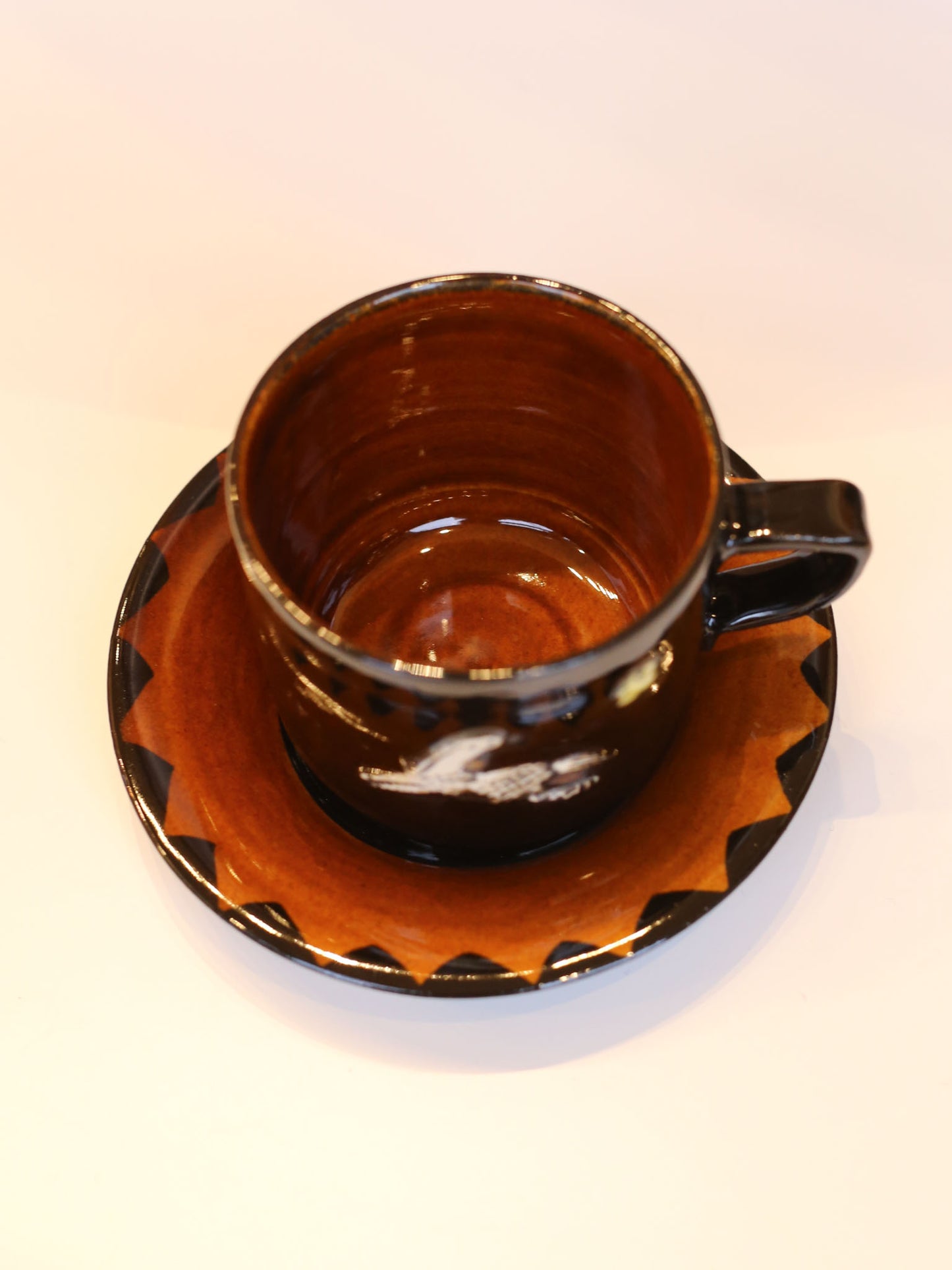 Misao Yajima Dark Brown Coffee Cup & Saucer - No. 9 Horse (矢島操)