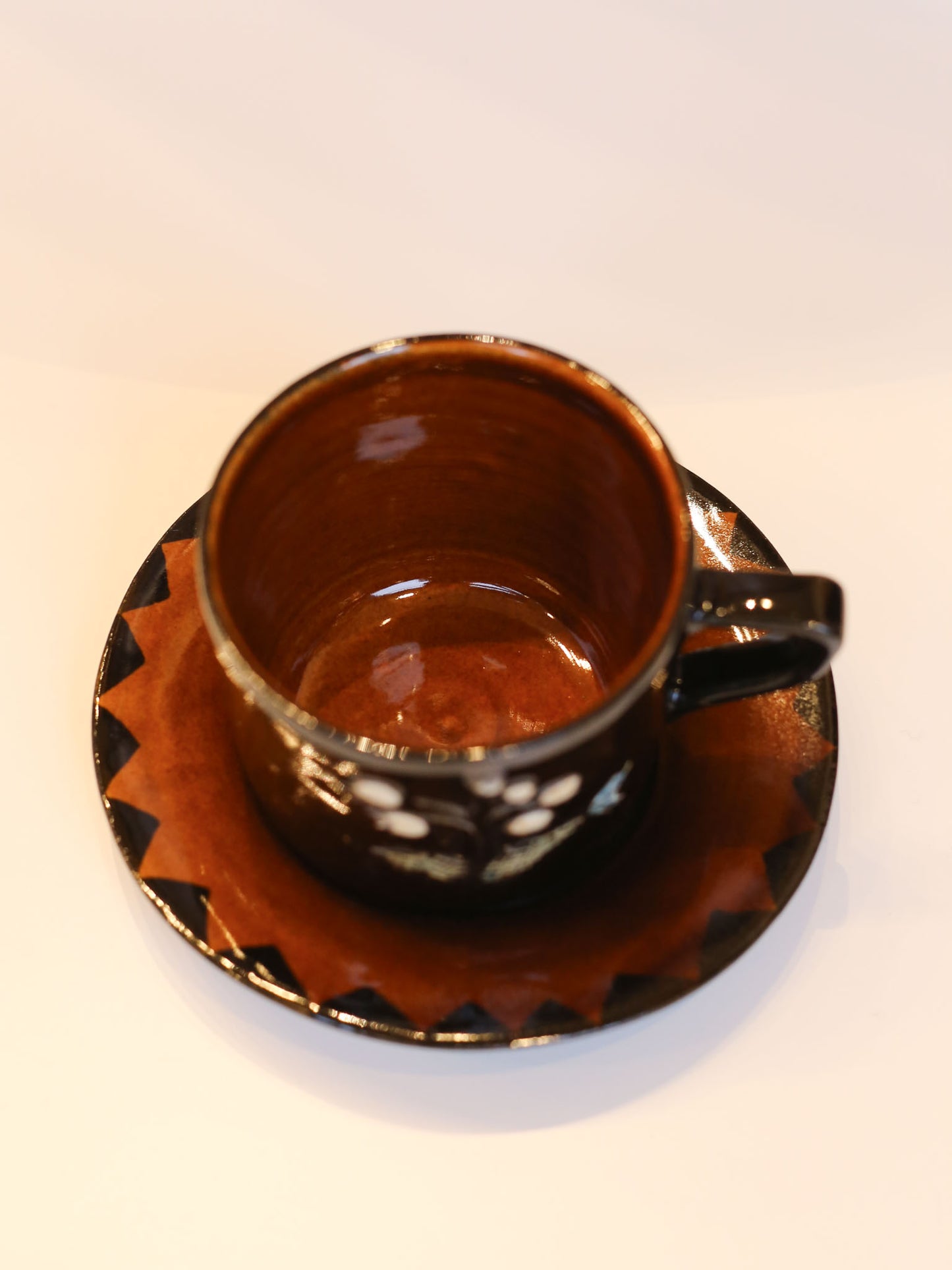 Misao Yajima Dark Brown Coffee Cup & Saucer - No. 10 Flower (矢島操)