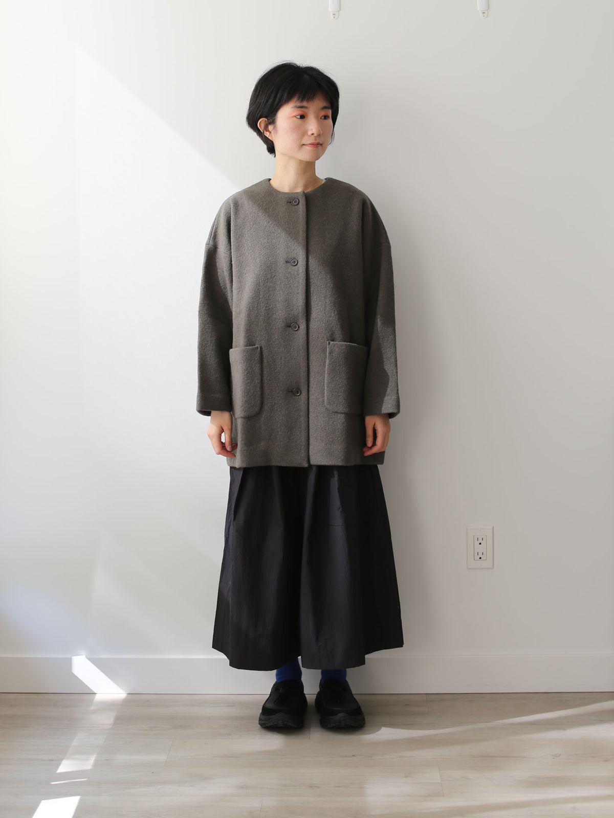 evam eva Pressed Wool Medium-length Coat - Moss Gray