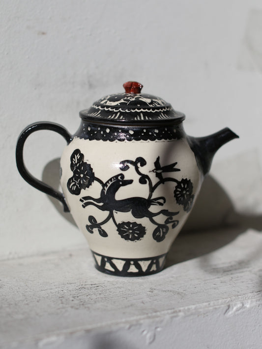 Misao Yajima Kakiotoshi Teapot (Tall w/red lid top) (矢島操)