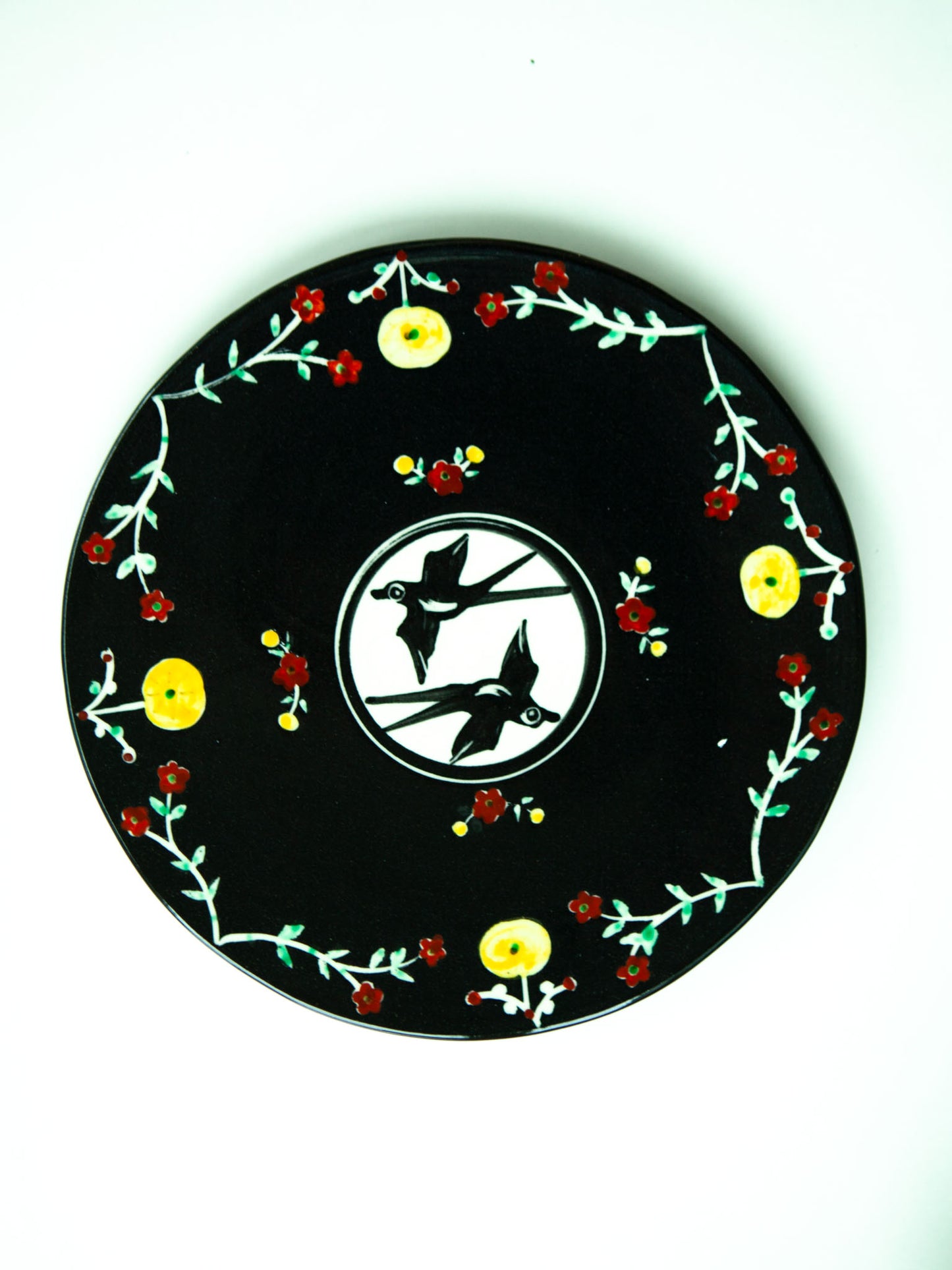 Misao Yajima Two Swollows & Flower Plate (矢島操)