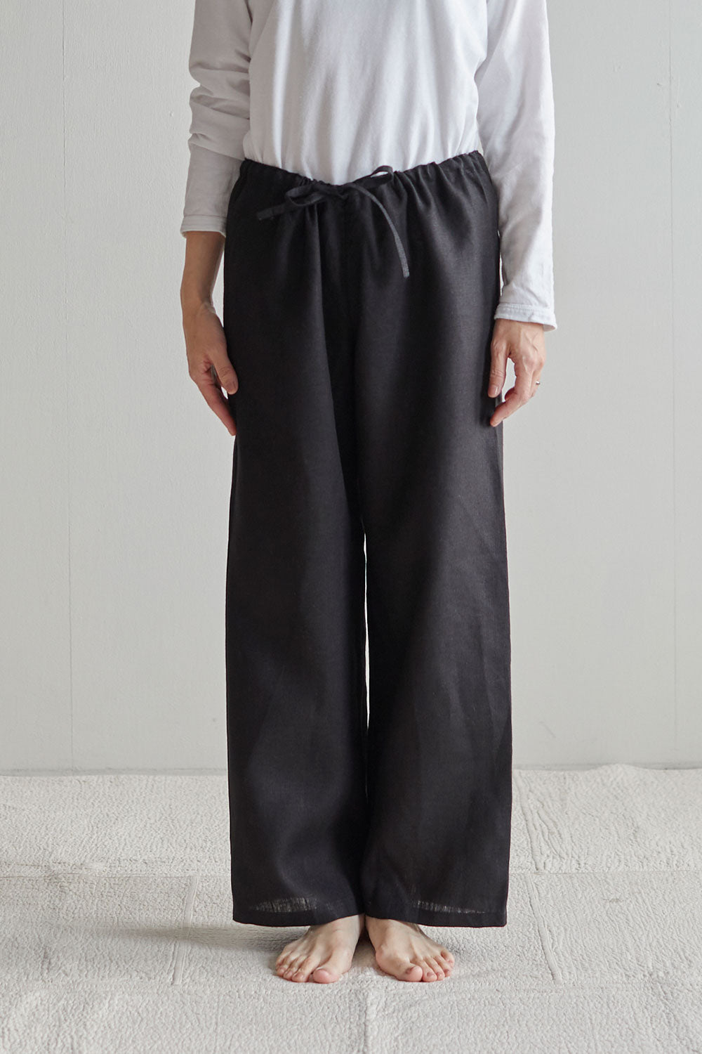 Fog Linen Work Oise Drawstring Pants - Black
