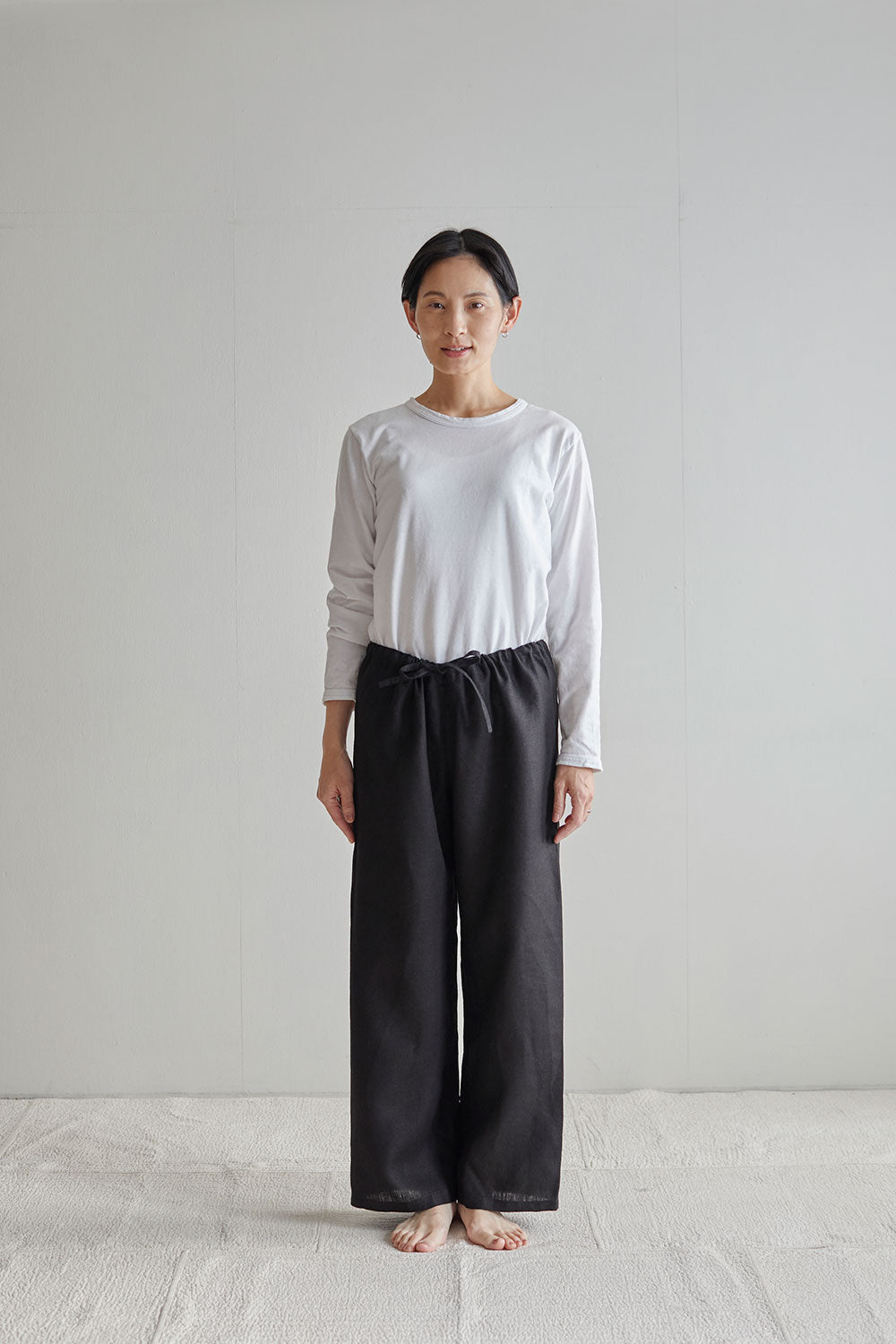 Fog Linen Work Oise Drawstring Pants - Black