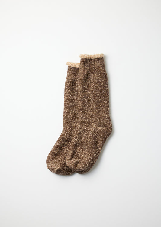 ROTOTO DOUBLE FACE CREW SOCKS (Dark Brown/Brown)