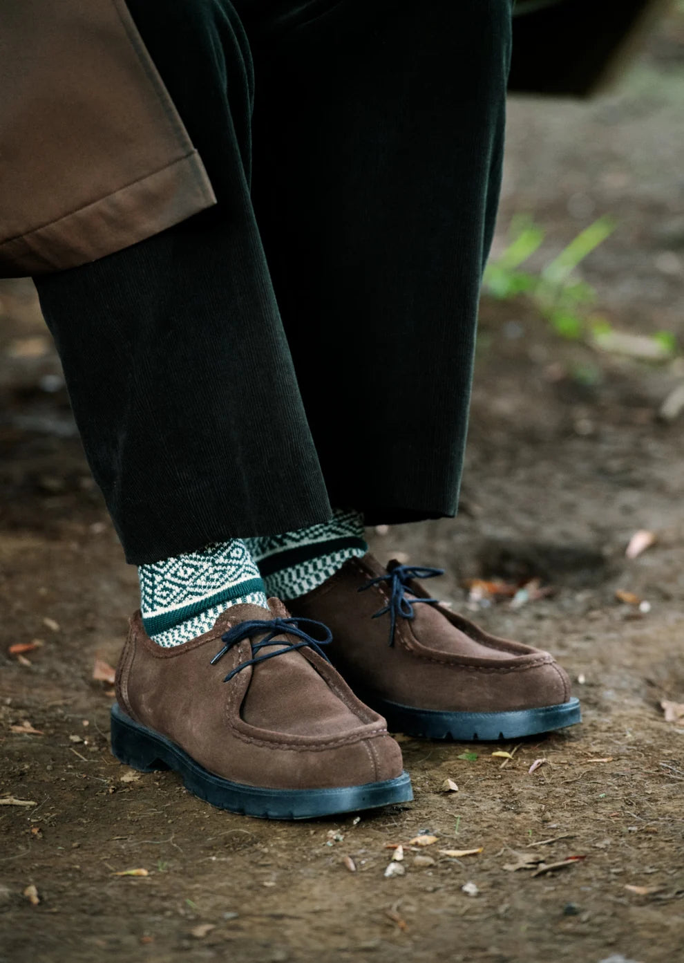 Rototo Multi Jacquard Crew Socks - Ivory/Green