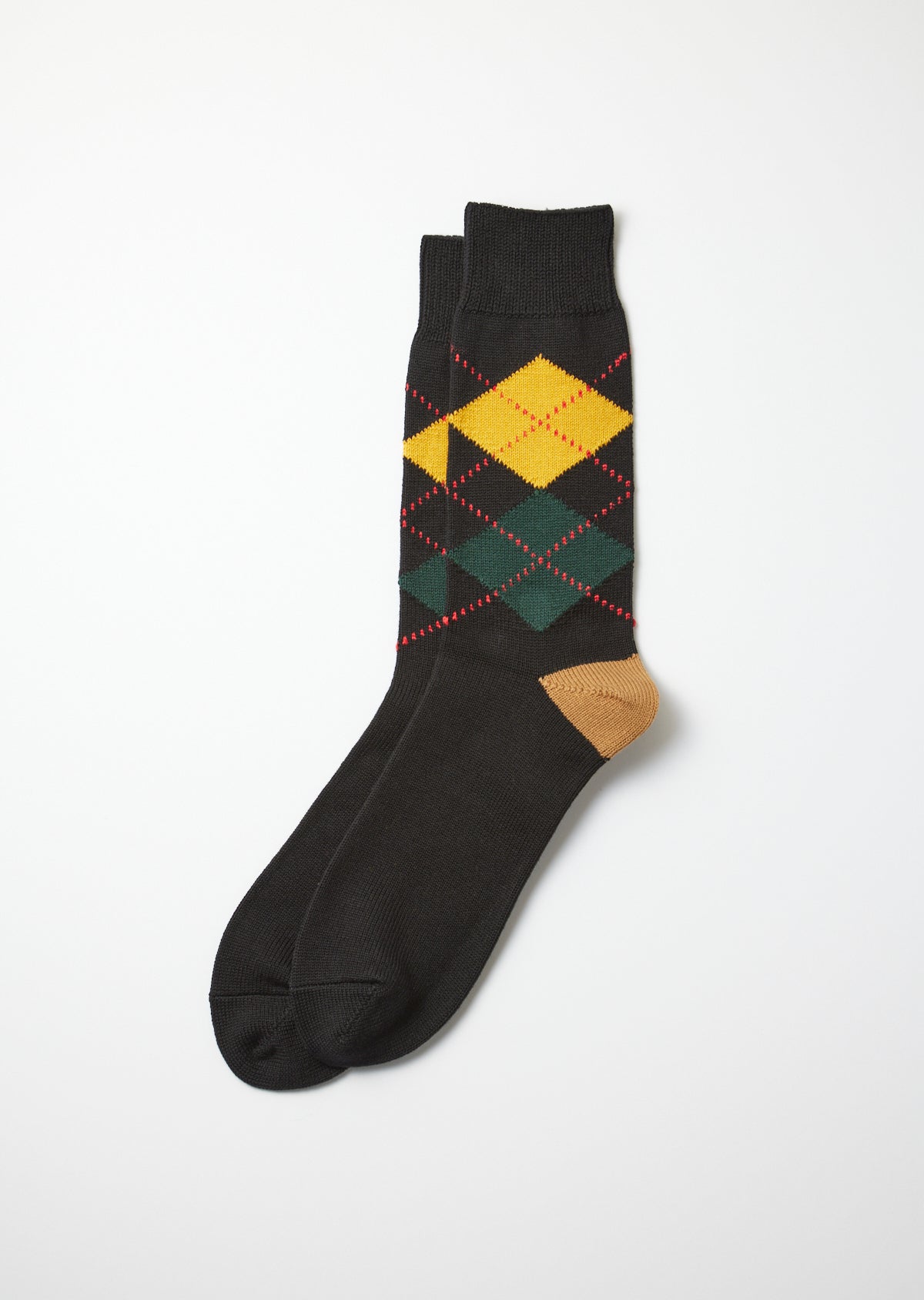 Rototo ARGYLE CREW SOCKS (Black/Cinnamon)