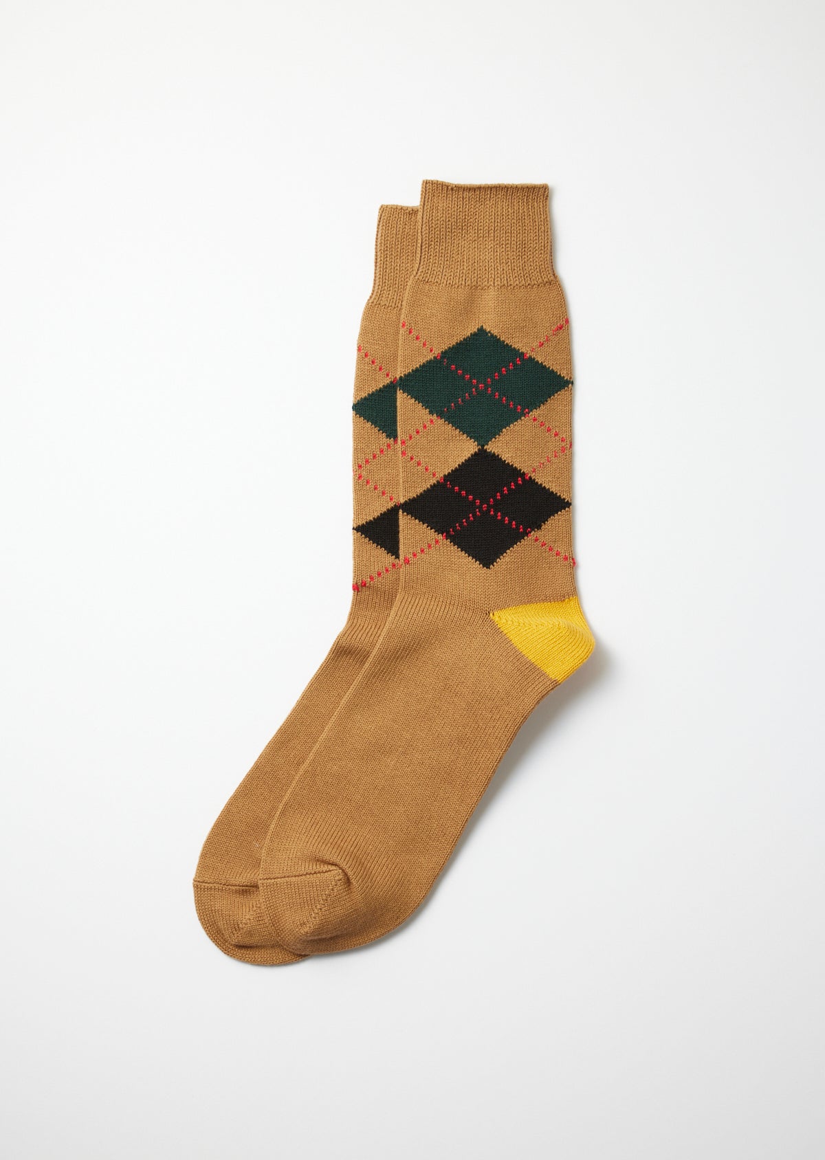Rototo ARGYLE CREW SOCKS (Cinnamon/Yellow)