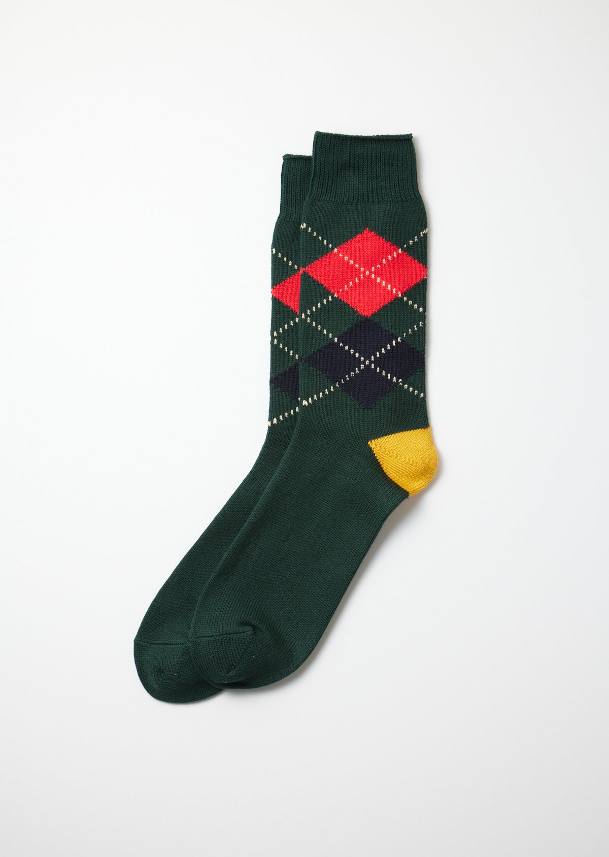 Rototo ARGYLE CREW SOCKS (Dark Green/Yellow)