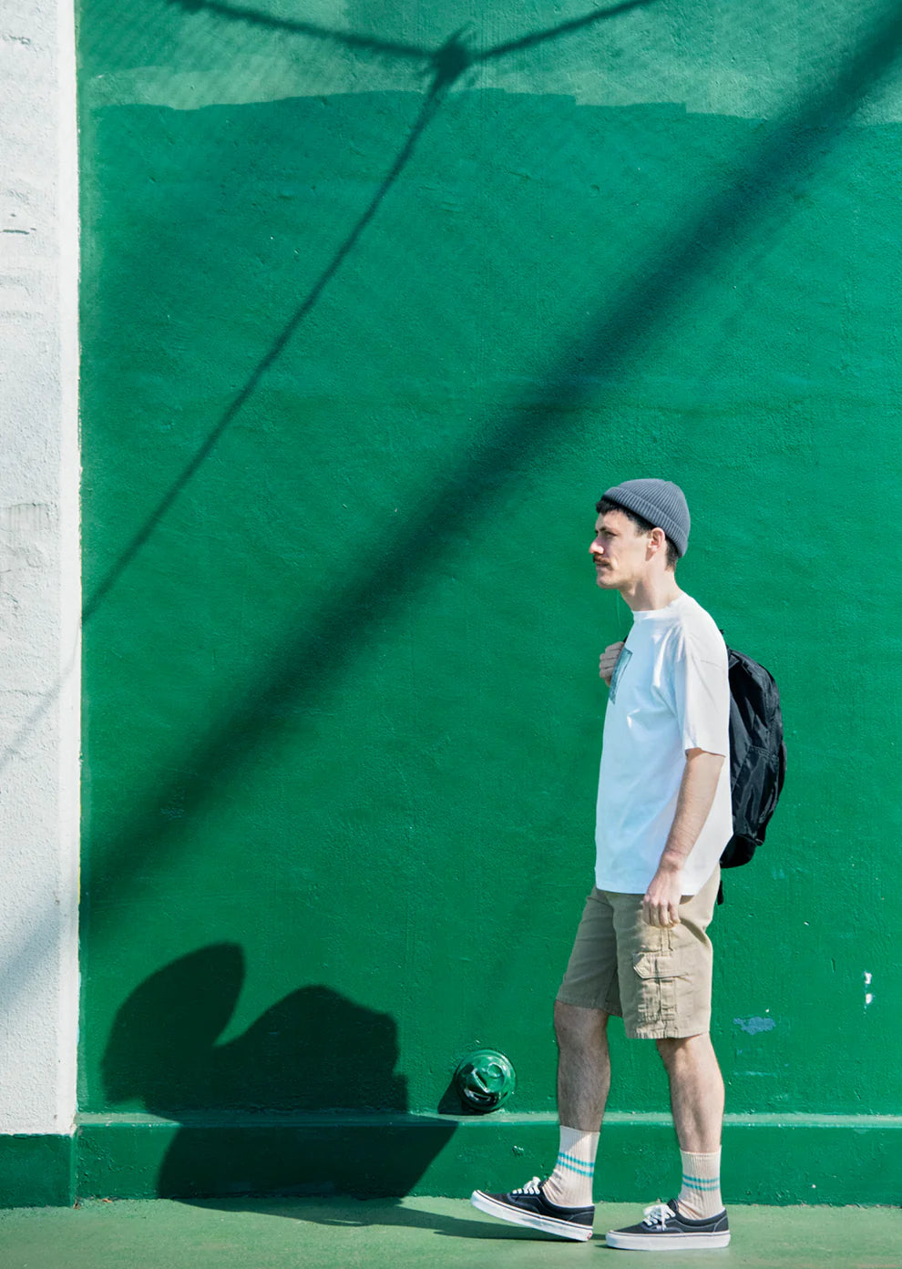 Rototo HEMP ORGANIC COTTON STRIPE SOCKS (White Sand/Turquoise)