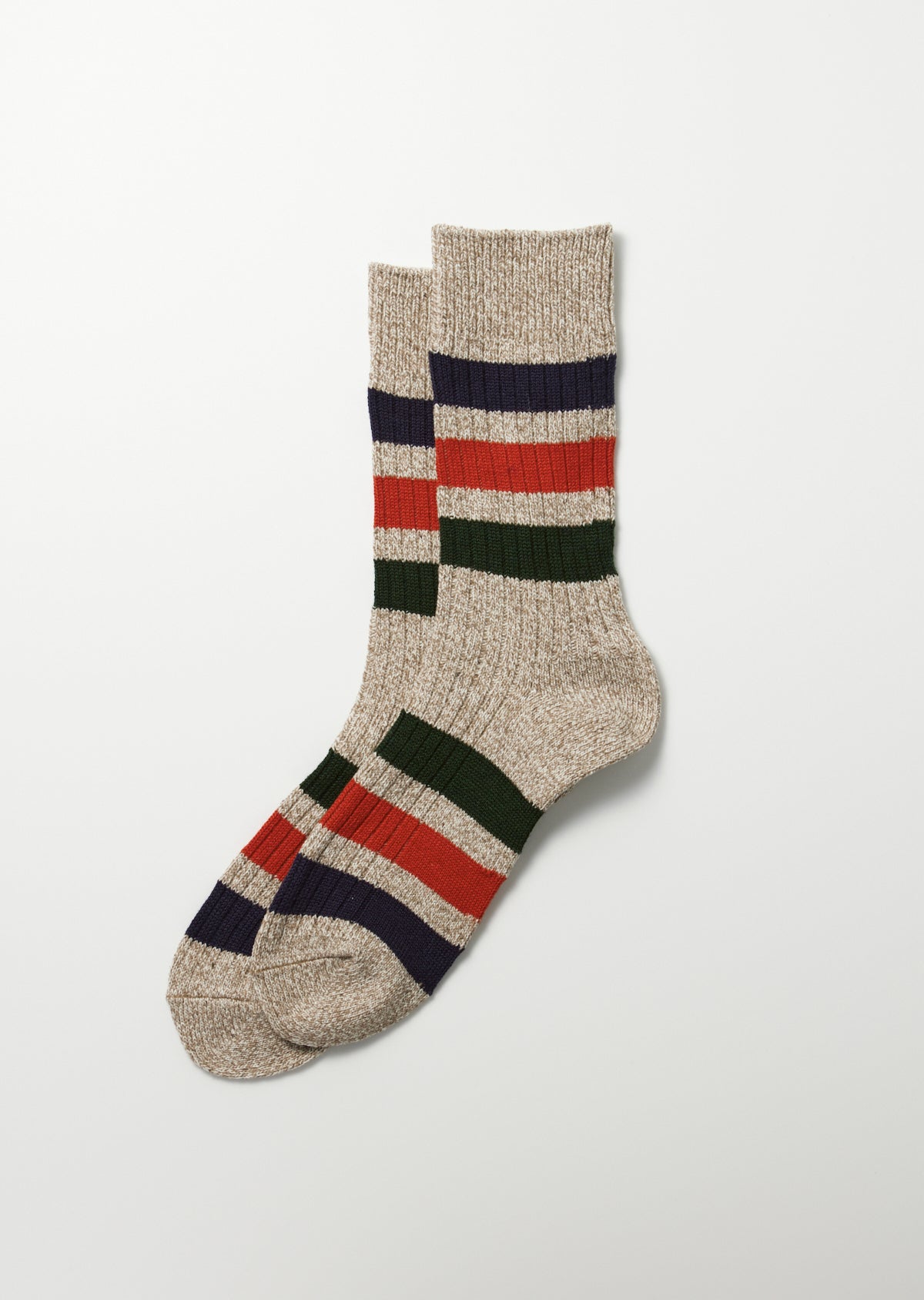 Rototo PARK STRIPE CREW SOCKS (Beige)