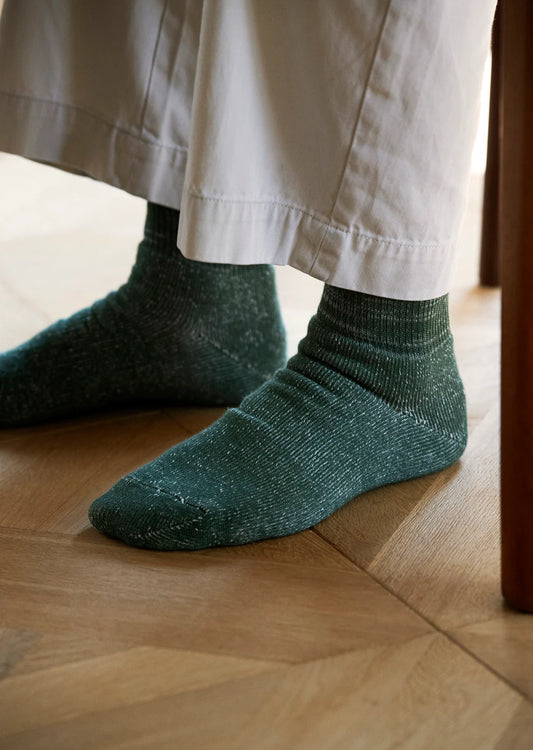Rototo Washi Pile Crew Socks - Dark Green