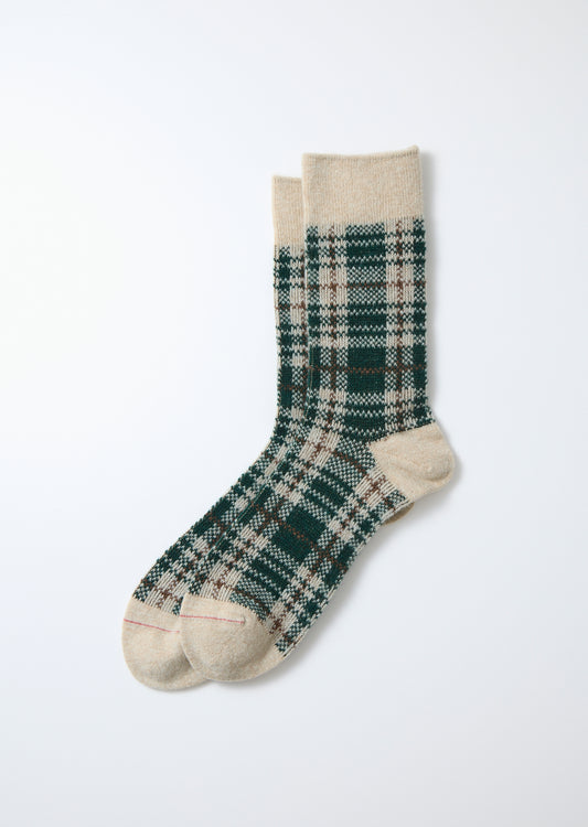Rototo Check Pattern Socks - Beige/Green