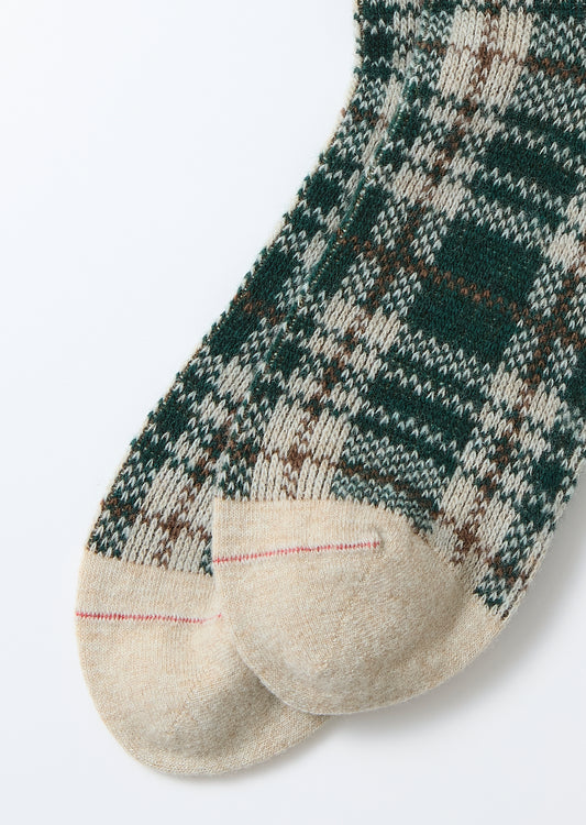 Rototo Check Pattern Socks - Beige/Green