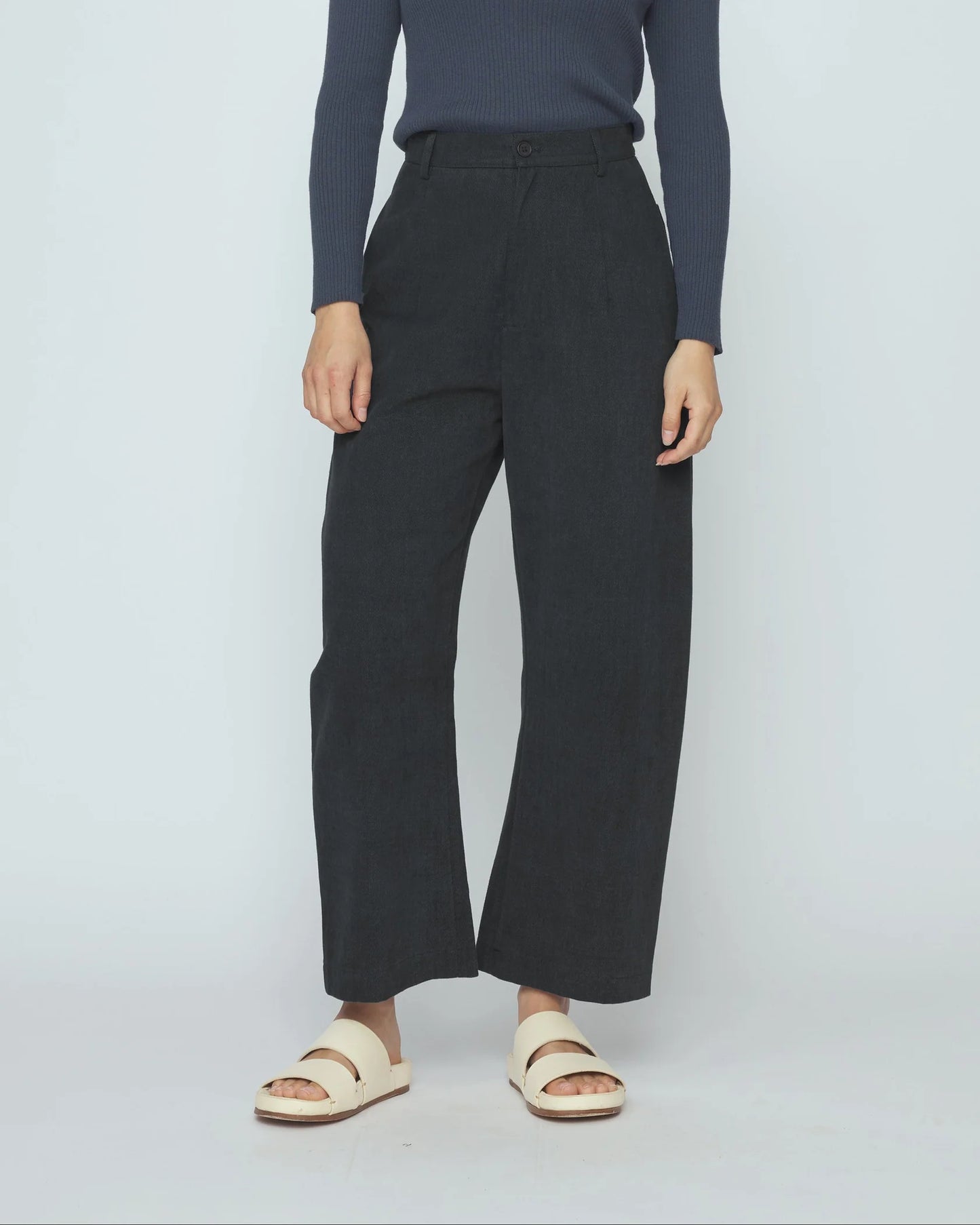 7115 by Szeki Tailored Curved Legged Trousers - Charcoal Black