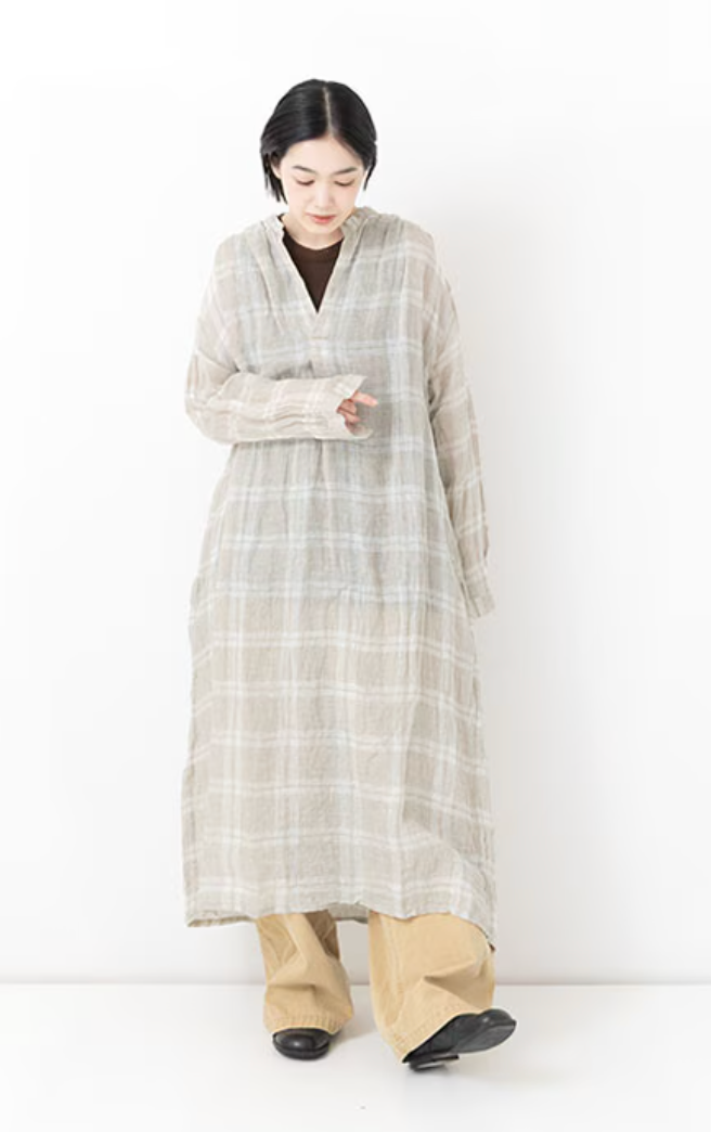 Veritecoeur Linen Check Skipper Dress - White x Kinari (One size fits all)