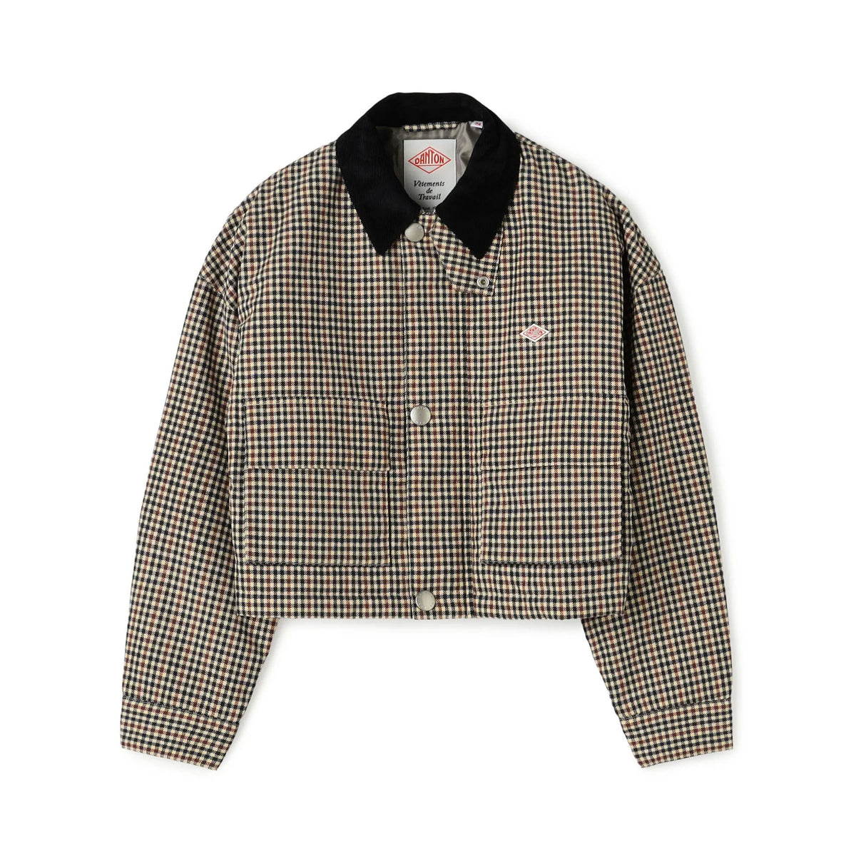 Danton Women's Nylon Tussah Short Jacket Plaid - Beige×Brown Houndstooth