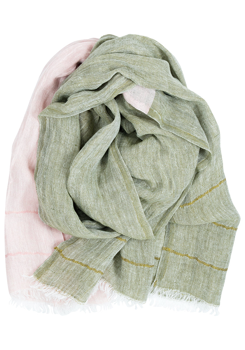 Lapuan Kankurit TSAVO linen scarf - Olive/Rose